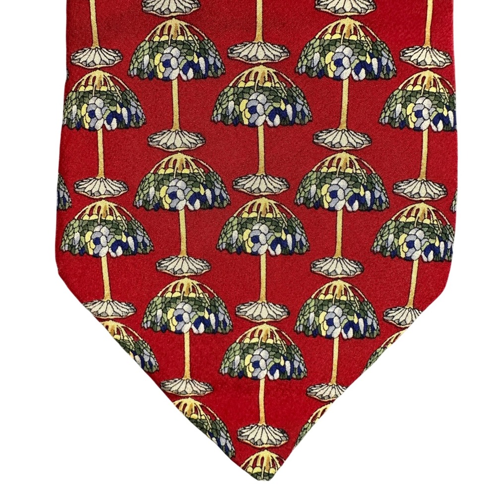 UNICEF Mens Silk Tie Red Leaded Glass Table Lamp Bronze Base 1900 Art Print USA